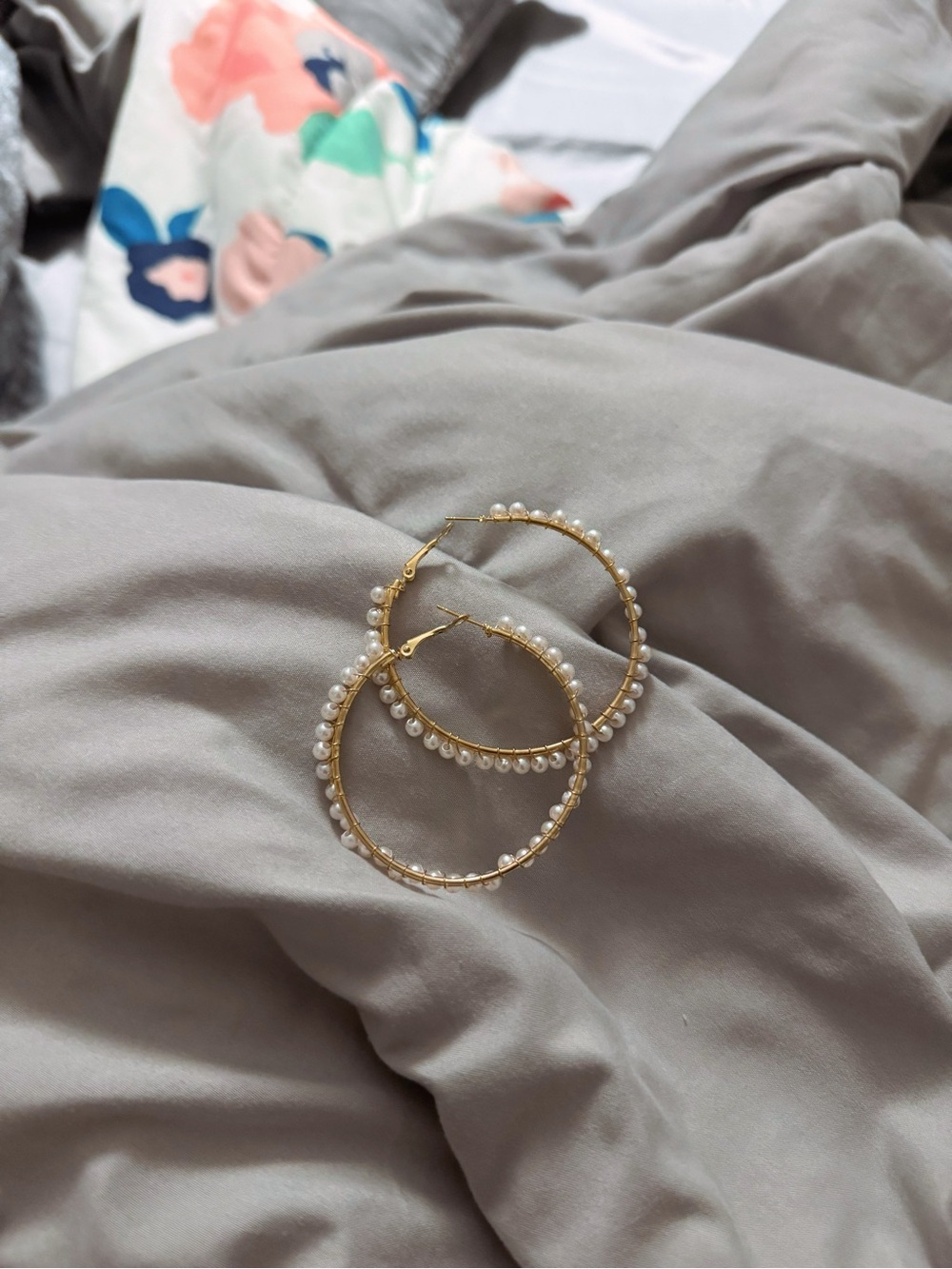 Gold Pearl Accent Hoop Earrings - Women Jewelry